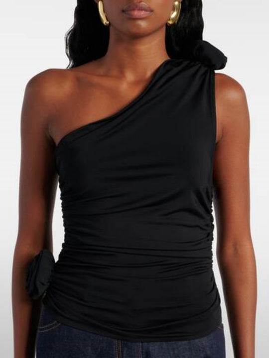 Damen asymmetrisches Top mit Raffungen und floralem Detail EB