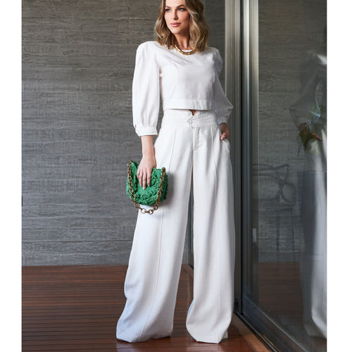 Damen Elegantes zweigeteiltes Set mit cropped Bluse und weiten Hosen EB