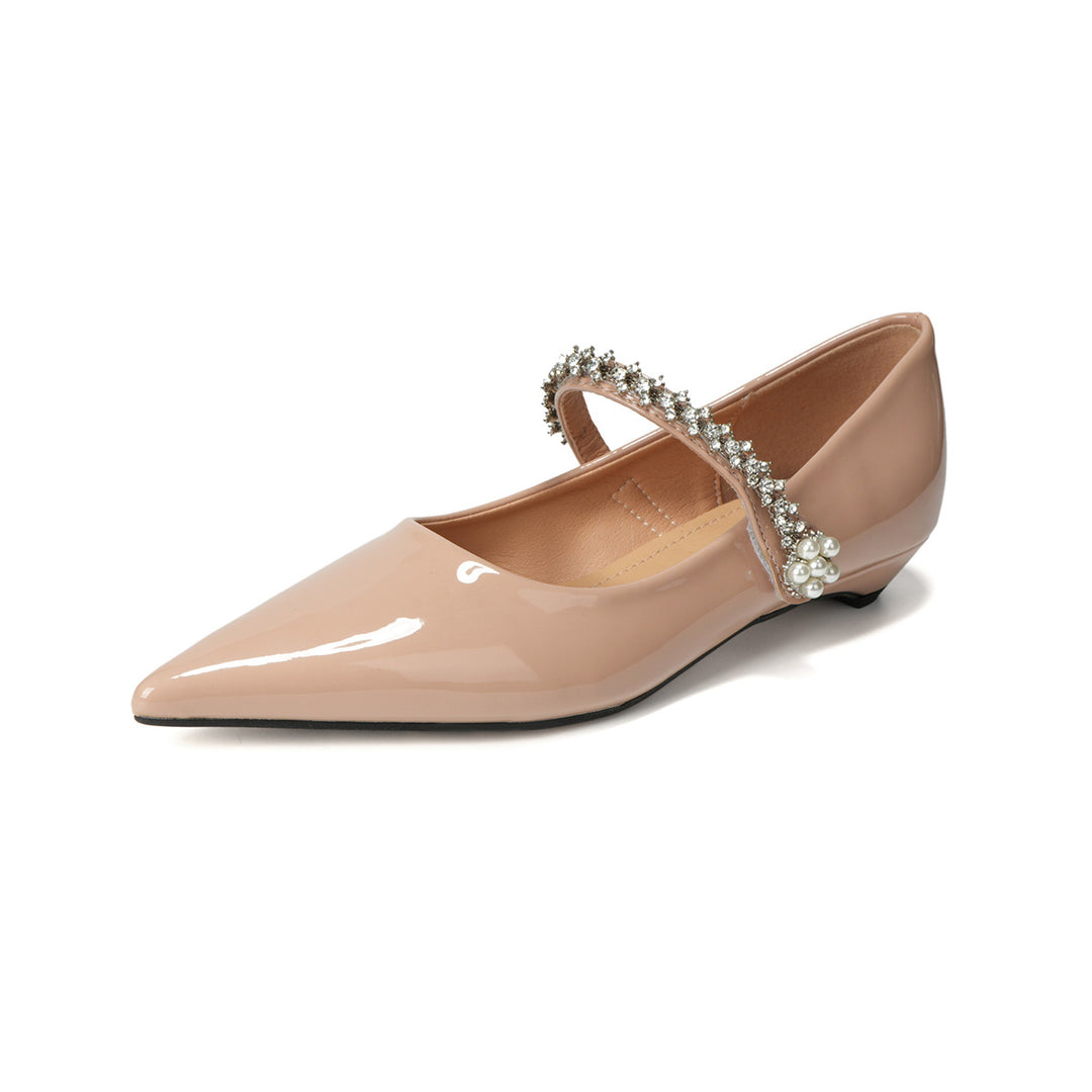 Damen elegante spitze Ballerinas mit funkelndem Strassriemen EB