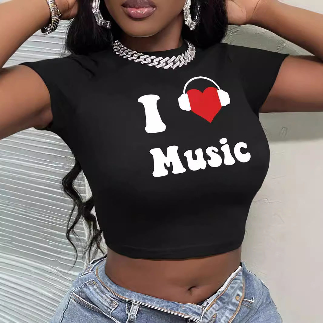 Damen Crop-T-Shirt mit künstlerischem Lippenmotiv und kreativem Druck EB