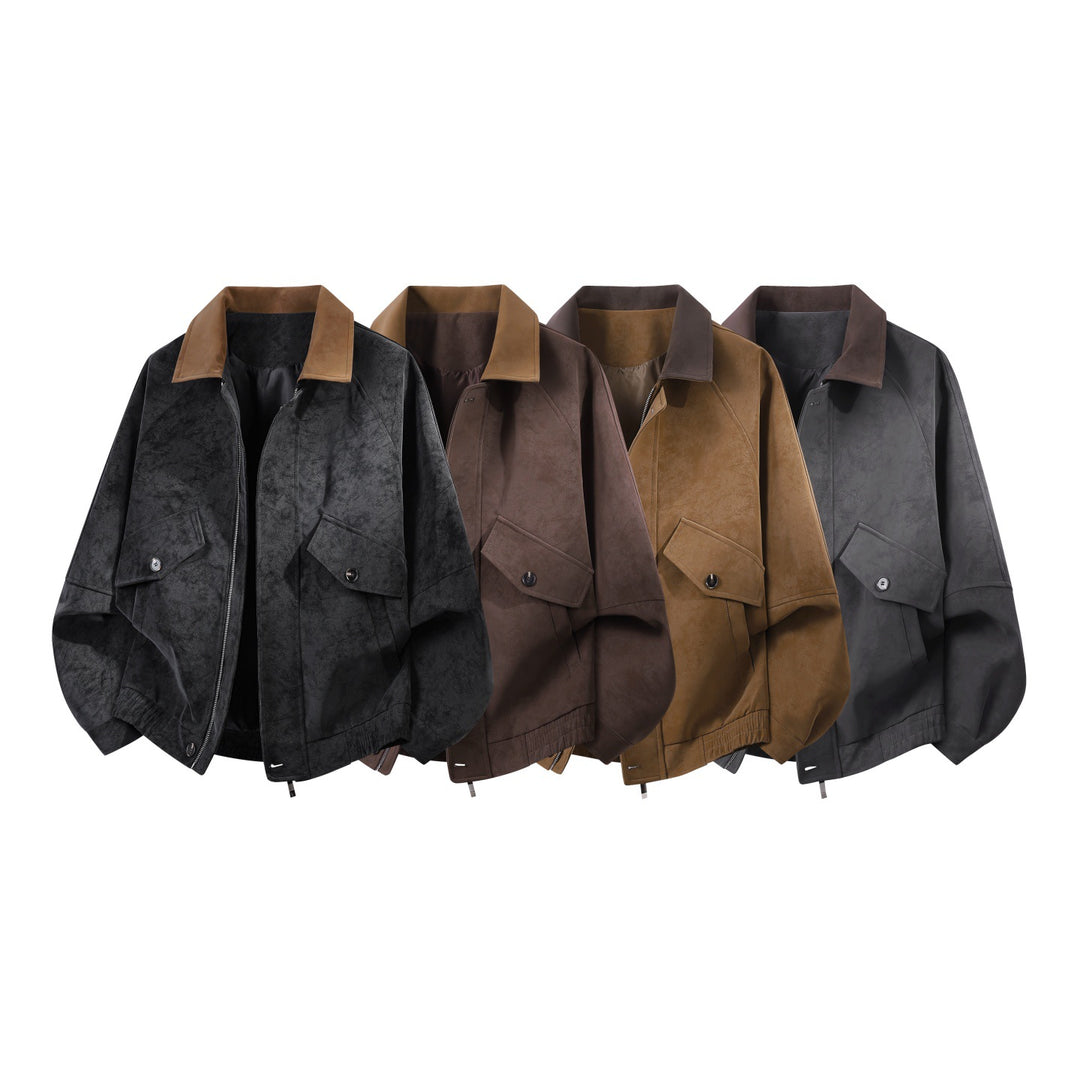 Herren oversized Velours-Blouson mit kontrastkragen und aufgesetzten Klappentaschen EB