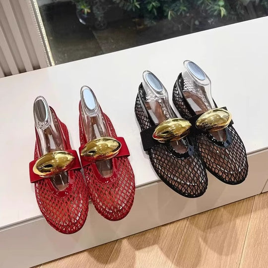 Damen Ballerinas mit luftiger Netzstruktur und dekorativem Goldakzent EB