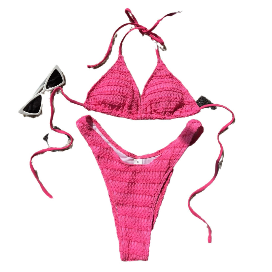 Damen Triangel-Bikini mit strukturierter Oberfläche und verspielten Trägern EB