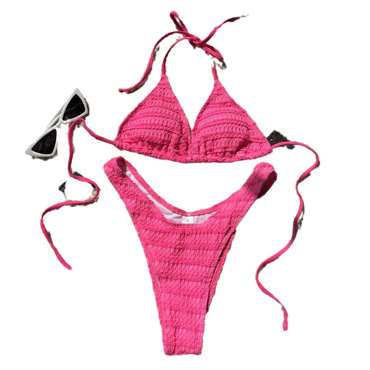 Damen Triangel-Bikini mit strukturierter Oberfläche und verspielten Trägern EB