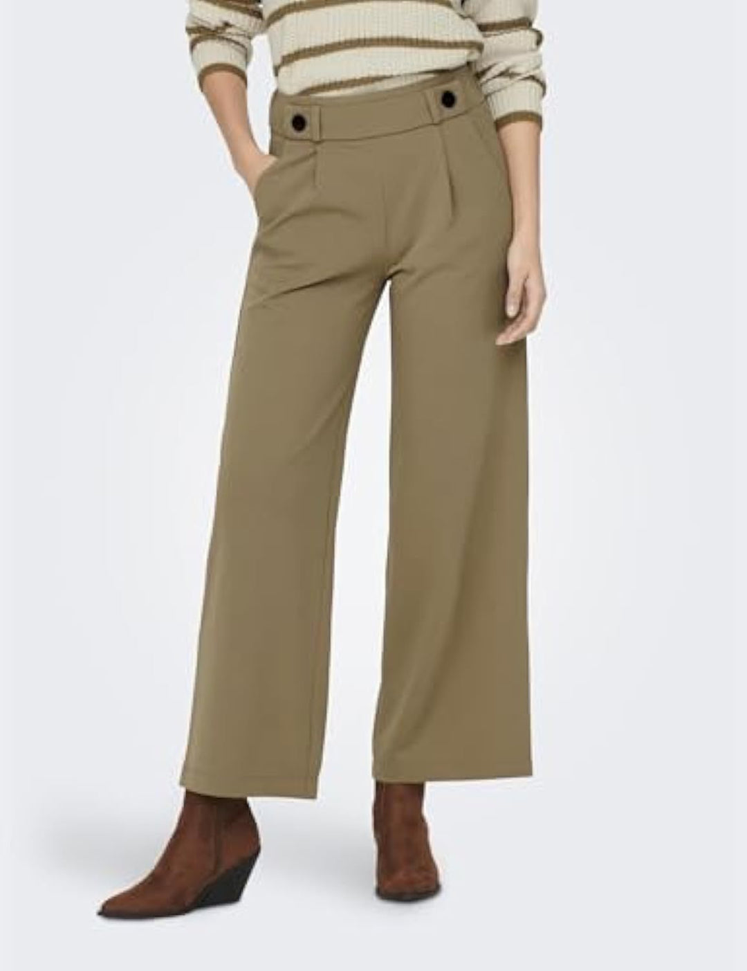 Damen High-Waist Culottehose mit Zierknopf-Bund und weitem Bein EB