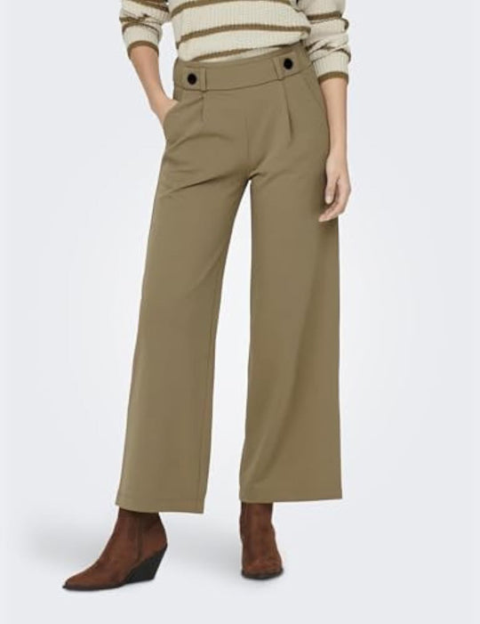 Damen High-Waist Culottehose mit Zierknopf-Bund und weitem Bein EB