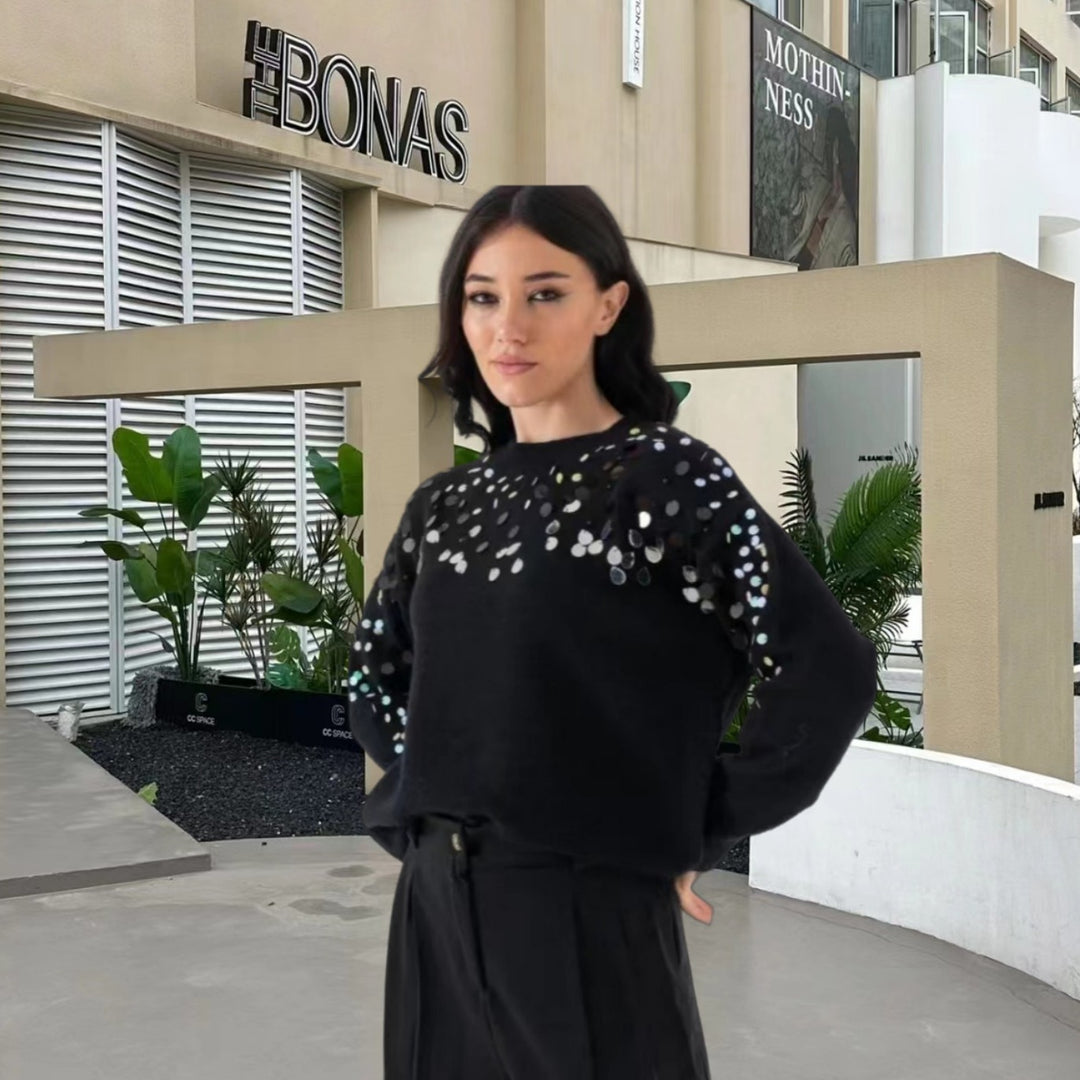 Damen Glitzernder Pullover mit eleganter Pailletten-Detail und lässiger Passform EB