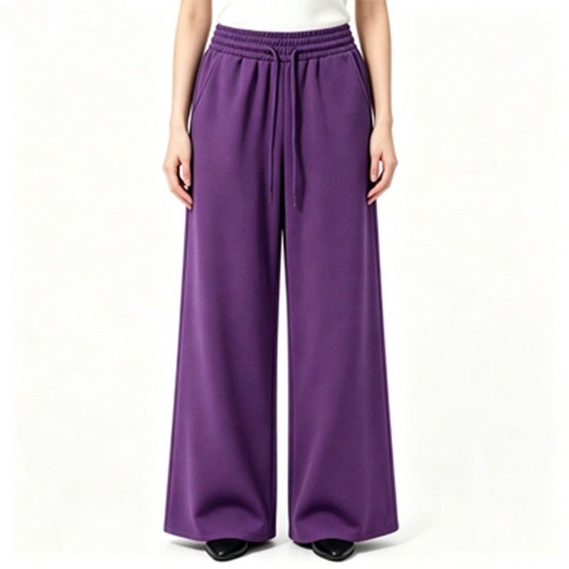 Damen nan weite High-Waist Loungehose mit elastischem Bund, Kordelzug und fließendem Jersey EB