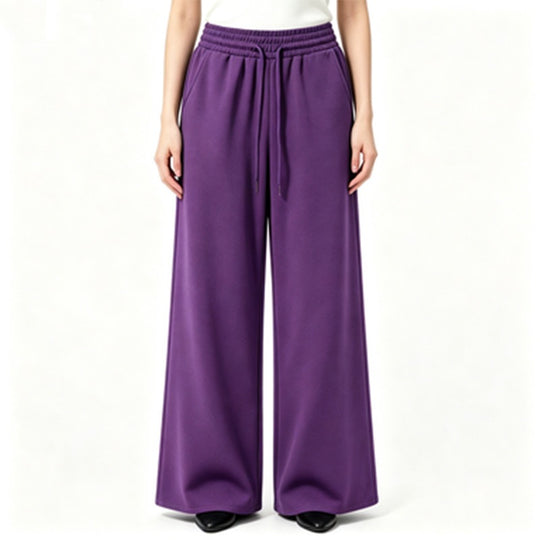 Damen nan weite High-Waist Loungehose mit elastischem Bund, Kordelzug und fließendem Jersey EB