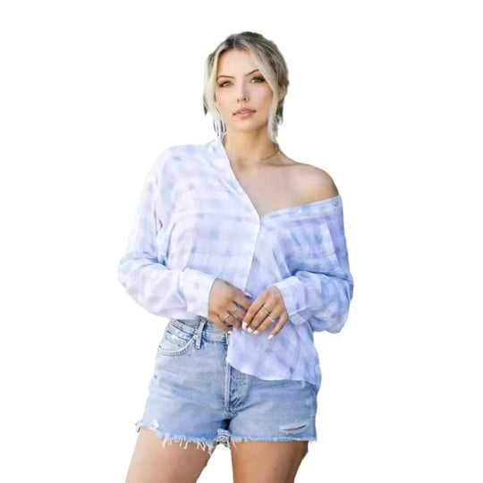 Damen Langärmlige Karo-Bluse EB