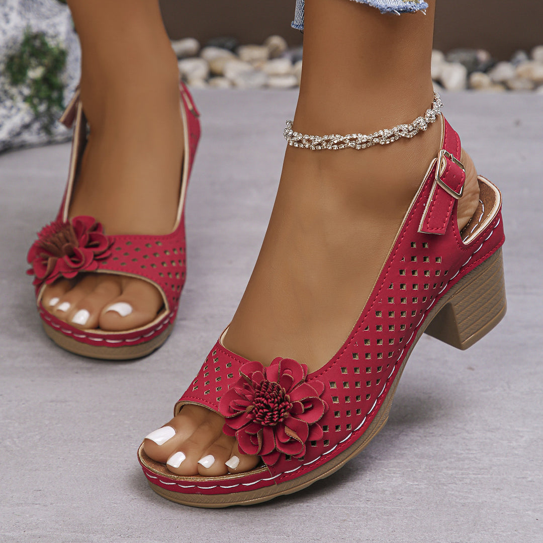Damen Henkelsandalen mit floralen Applikationen und ergonomischer Sohle EB