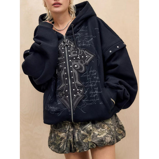 Damen Oversized Hoodie mit detailreichem Druck EB