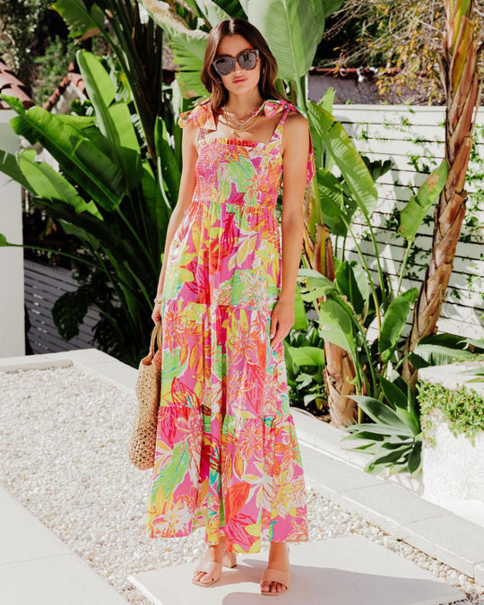 Damen Maxi-Kleid mit floralen Mustern und Trägerdetails EB
