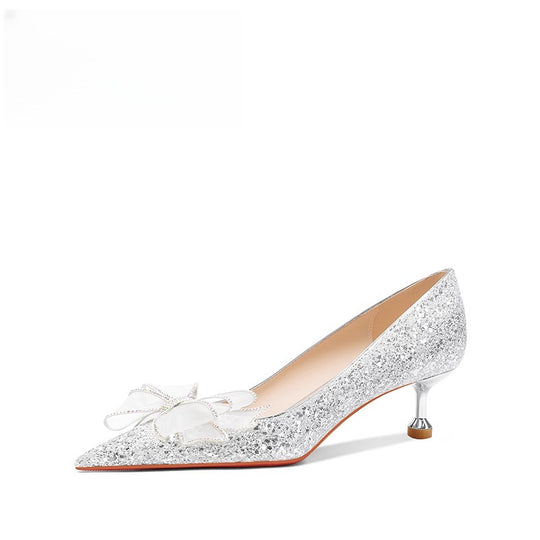 Damen Glamouröse Spitzen-Pumps mit glitzernden Akzenten und zierlichem Absatz EB