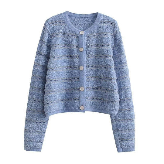 Damen modische Strickjacke mit knöpfbarem Design und feinem Strukturmuster EB