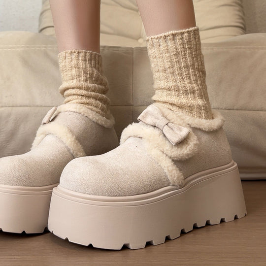 Damen komfortable Clogs mit flauschigem Innenfutter und dekorativer Schleife EB