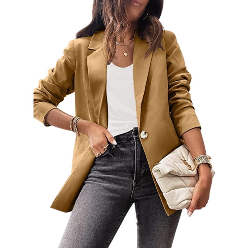 Damen eleganter Blazer mit ausgefallenem Schnitt und dezenten Knopfdetails EB