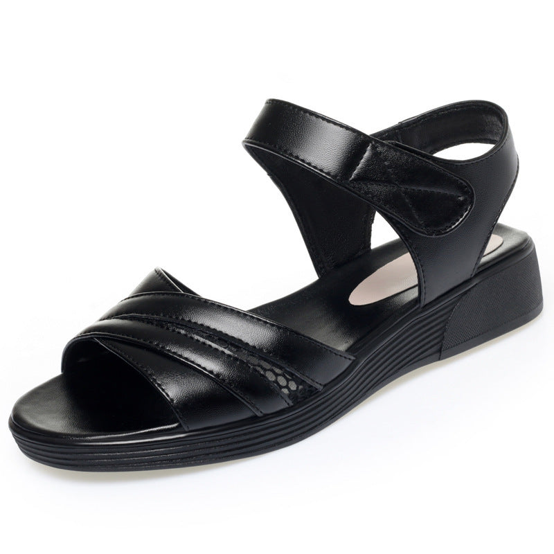 Damen Komfortable Wedge-Sandaletten mit verstellbarem Fesselriemen und atmungsaktiver Oberflächenstruktur EB