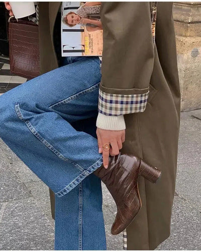 EB | Trail Karo Gefütterter Einreihiger Trenchcoat