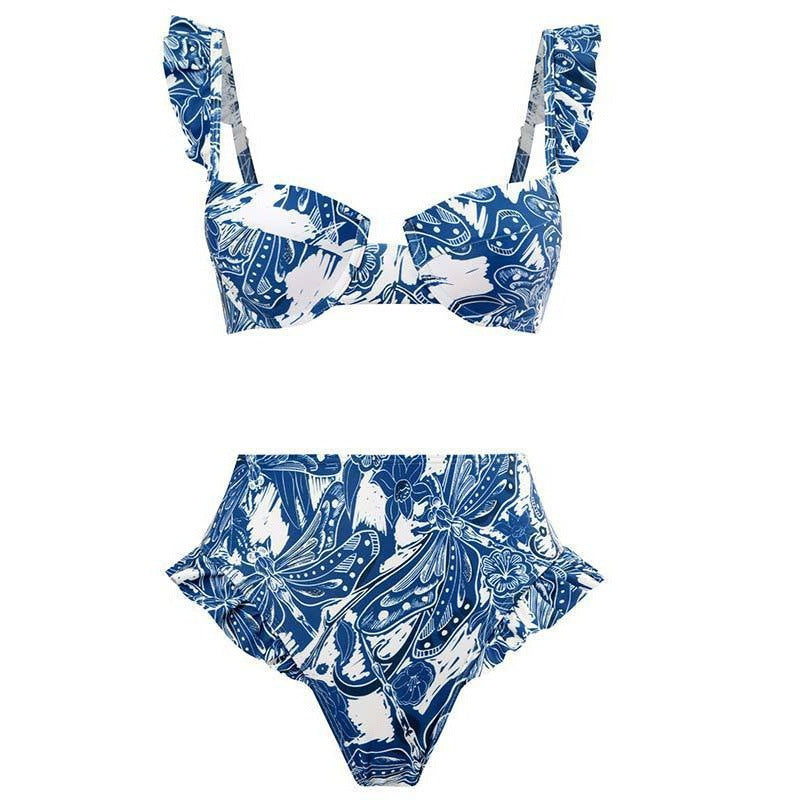 Damen Bikini-Set mit eleganter Rüschendetailierung und stylischem Überrock EB