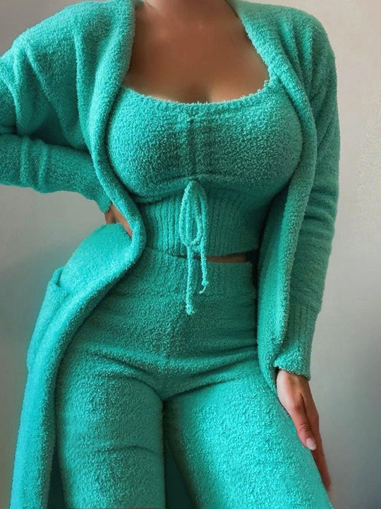 Damen warmer und bequemer Lounge-Anzug mit Oversized-Jacke und lockerem Top EB