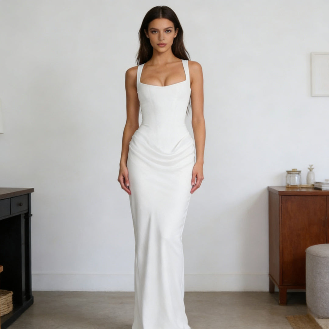 Damen Elegantes Wickelkleid mit schulterfreien Trägern und raffiniertem Drapierungsdetail EB
