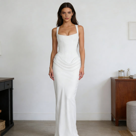 Damen Elegantes Wickelkleid mit schulterfreien Trägern und raffiniertem Drapierungsdetail EB
