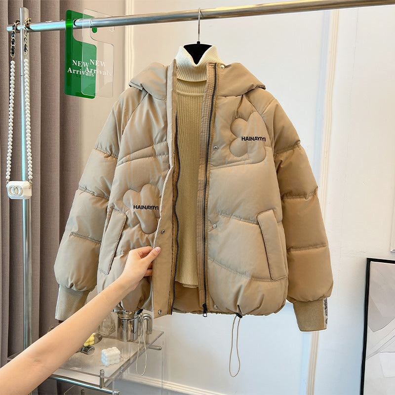Damen Modische Kurze Daunenjacke mit Kapuze und praktischen Taschen EB