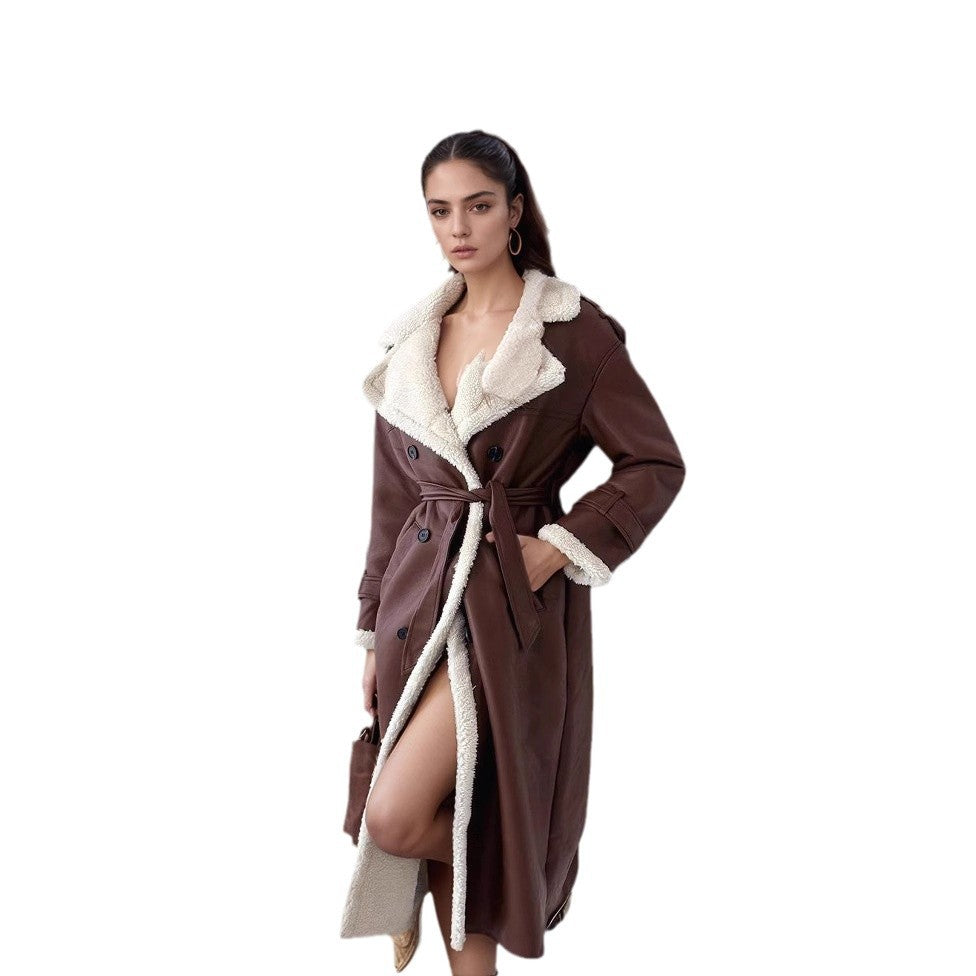 Damen eleganter Übergangs-Mantel mit Teddyfutter und doppelter Knopfleiste EB