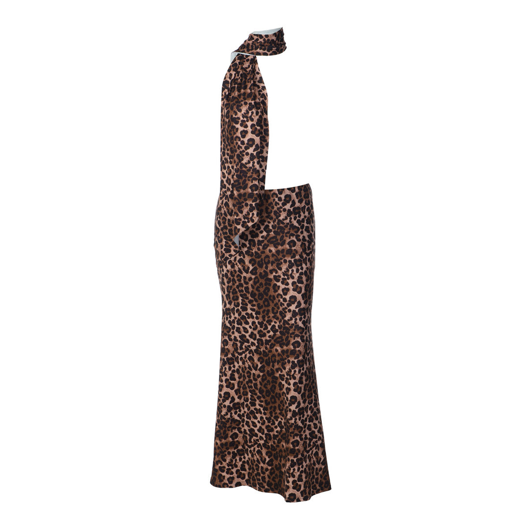 Damen Maxikleid mit trendigem Leopardenmuster und schickem Schal EB