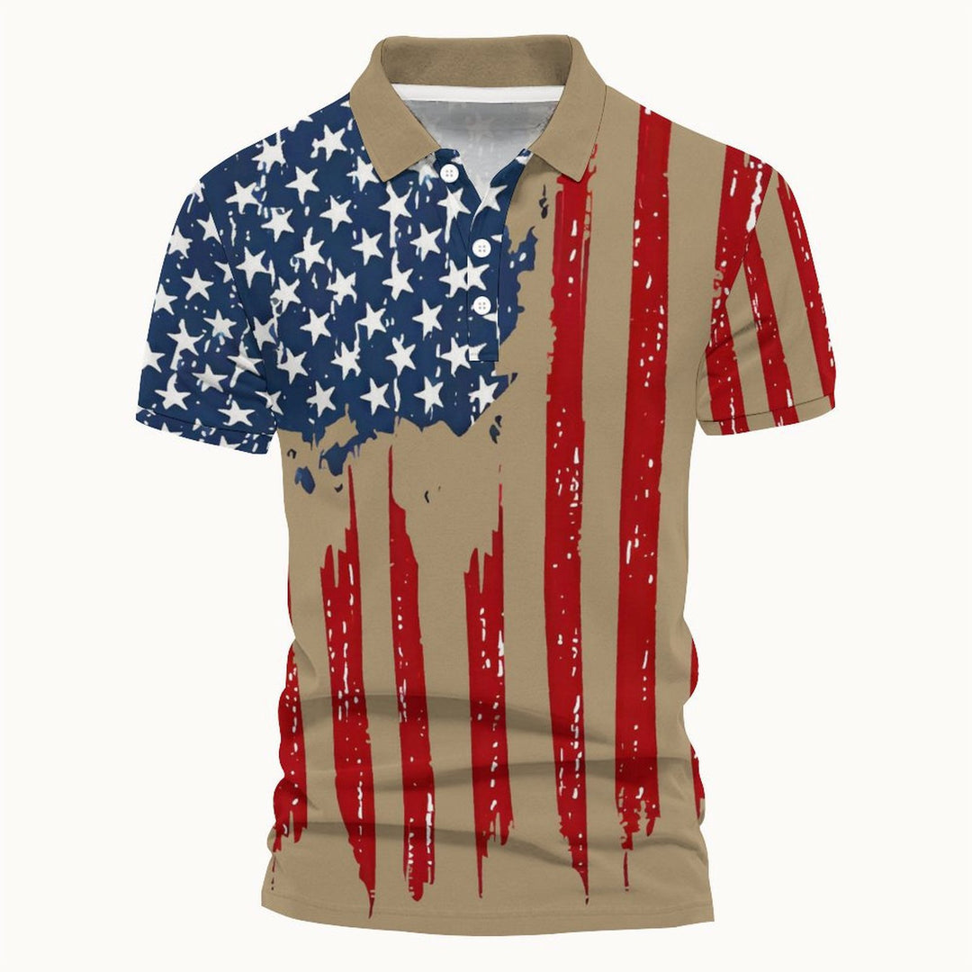 Herren Kurzarm-Polohemd mit kreativem Flaggenmotiv EB
