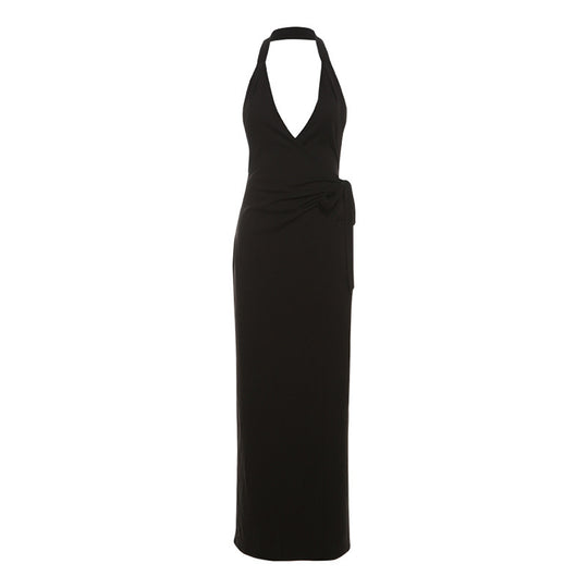 Damen Wickelmaxikleid mit tiefem V-Ausschnitt und eleganter Schleifenbindung EB