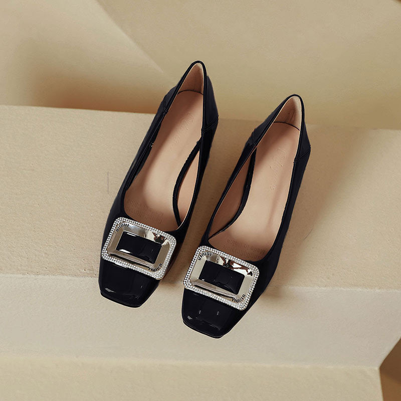 Damen elegante Blockabsatzpumps mit funkelnder Schnallenapplikation EB