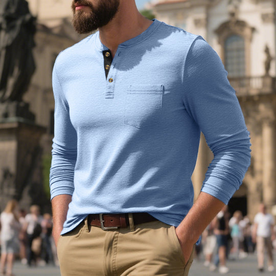 Herren Langarm-Henley-Shirt aus weichem Baumwollmix mit praktischer Brusttasche EB