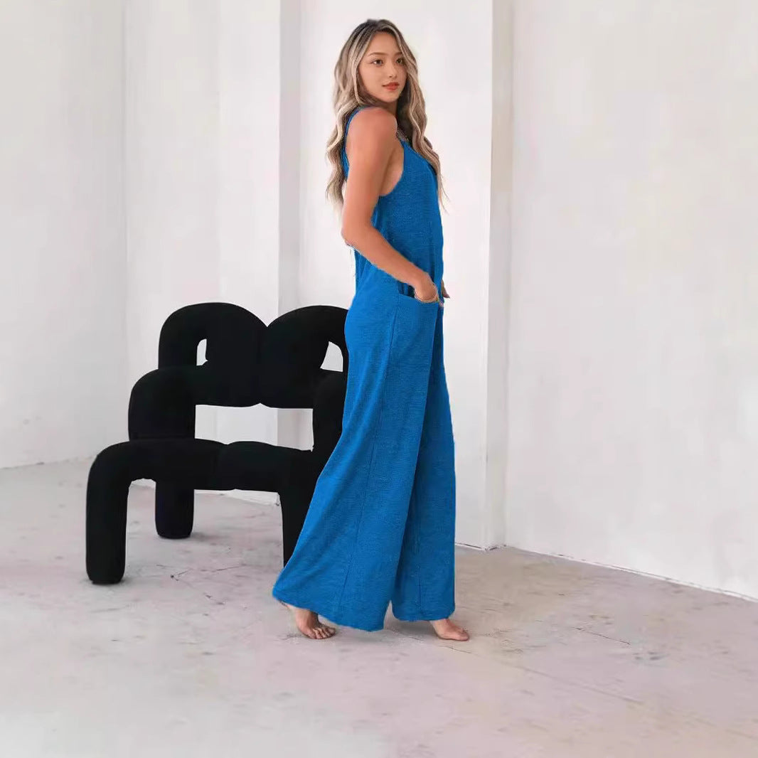 Damen Luftiger Jumpsuit mit Taschen und Spaghettiträgern EB