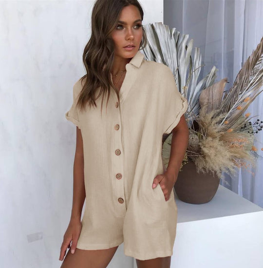 Damen Sommer-Overall mit Knopfdetails und seitlichen Taschen EB