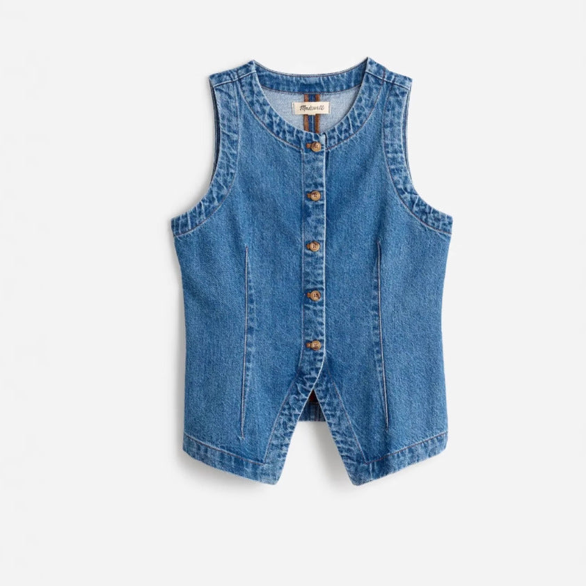 Damen Jeansweste mit Knopfleiste und seitlichen Eingrifftaschen EB