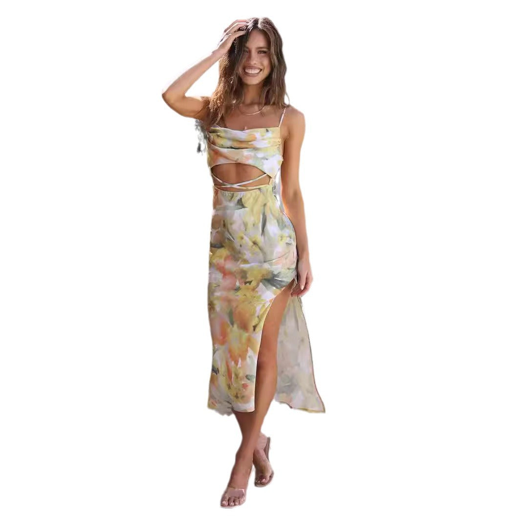 Damen Maxikleid aus fließendem Material mit seitlichem Schlitz EB