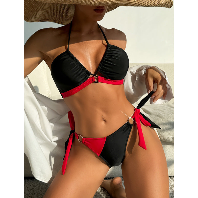 Damen Triangel-Bikini mit verstellbaren Trägern und sportlichem Rüschendesign EB