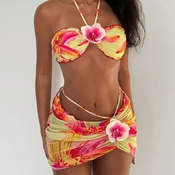 Damen Bikini-Set mit Blumenmuster und raffinierter Wickelrock EB
