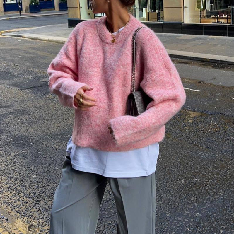 Damen gemütlicher Strickpullover mit lässigem Schnitt EB