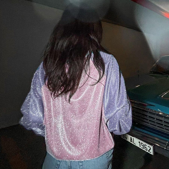 Damen Glitzerndes Oversize-Sweatshirt mit Raglanärmeln und Retro-Los-Angeles-Print EB