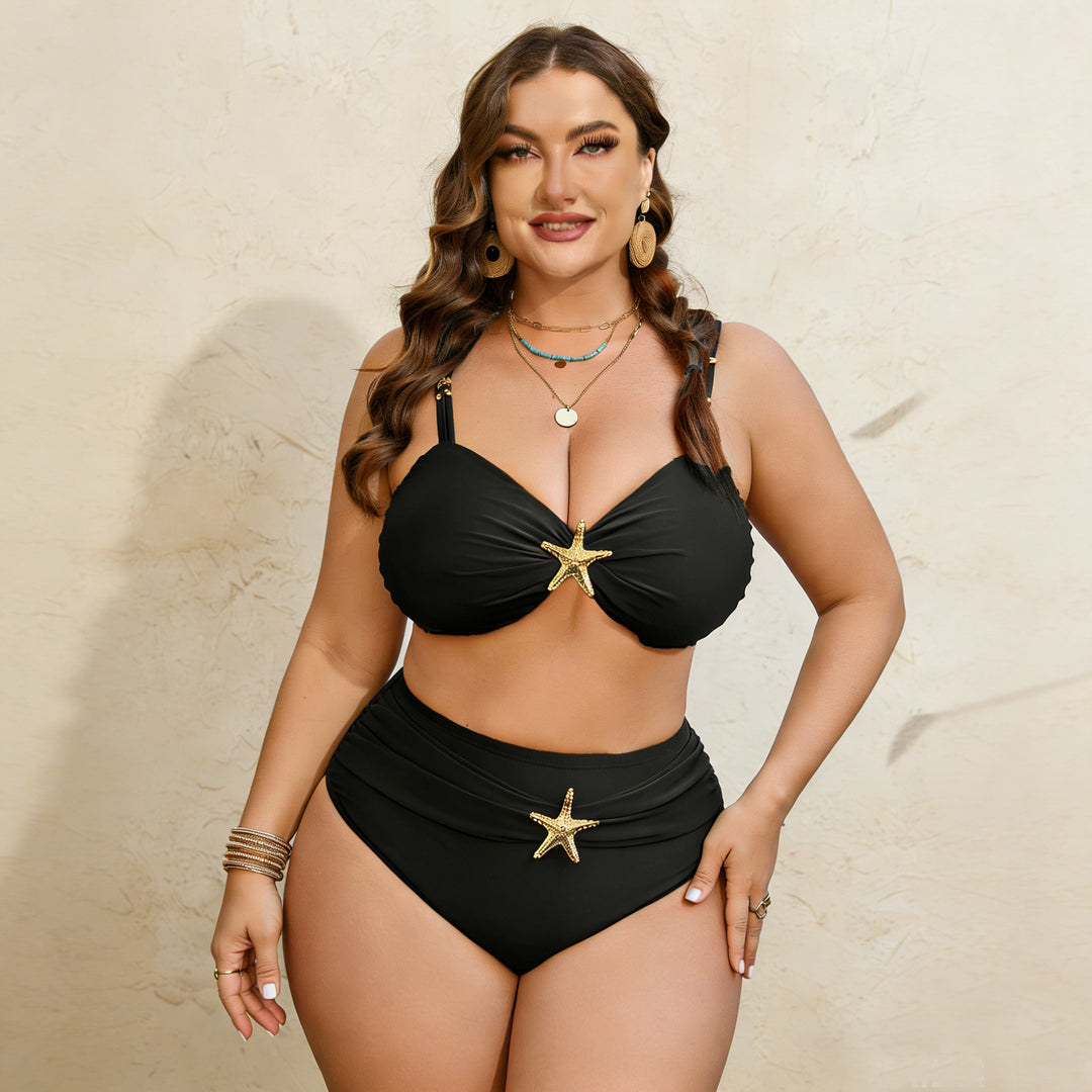 Damen High-Waist Bikini-Set mit eleganter Sternen-Applikation EB