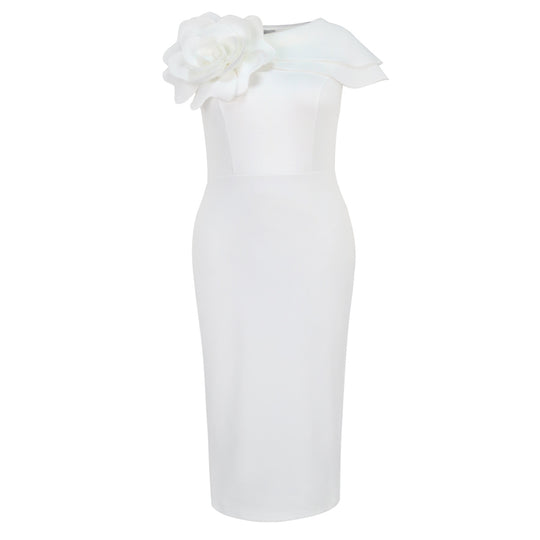 Damen elegantes Etuikleid mit floralem Akzent und Schulterdesign EB