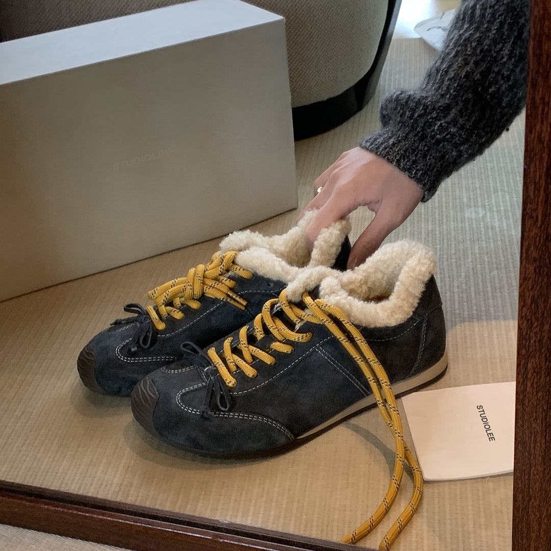 Damen Sportliche Winter-Sneaker mit kuscheligem Kunstfellkragen und rutschfester Sohle EB