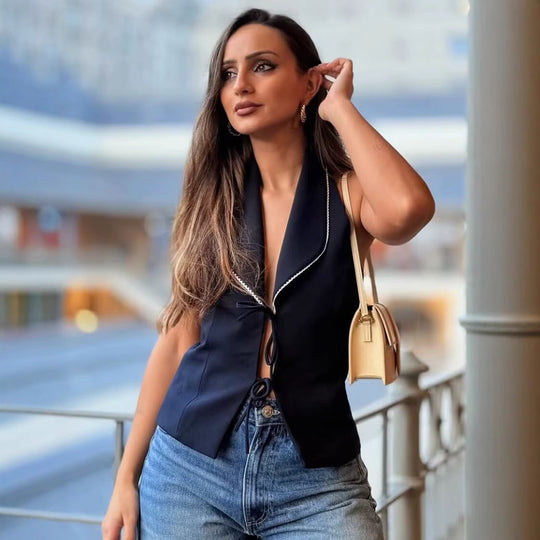 Damen ärmelloses Blusenshirt mit eleganter Schleifenoptik EB