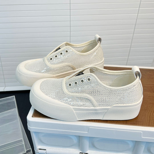 Damen Sportliche Sneakers mit atmungsaktiver Netzstruktur und trendigem Glitzerdesign EB