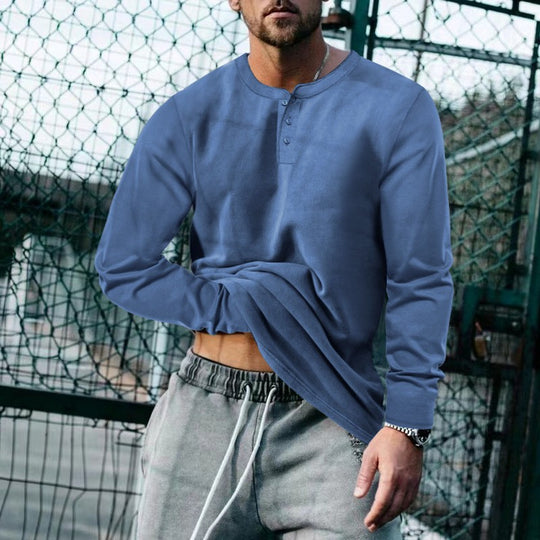 Herren lässiges Langarmshirt mit Knopfleiste und weichem Material EB