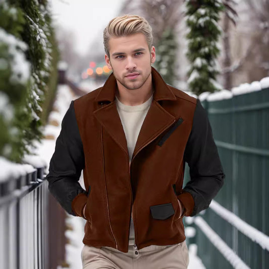 Herren modische Übergangsjacke mit kontrastierenden Ärmeln und praktischen Taschen EB