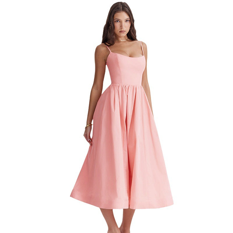 Damen Maxikleid mit schmalen Trägern und schwingendem Rock EB